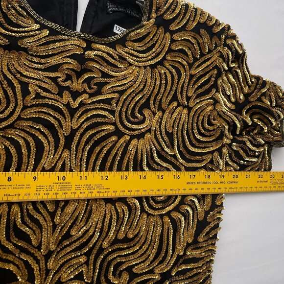 Vintage Royal Feelings Gold Beaded Sequin Blouse Silk Blend Short Sleeve Women L - Picture 7 of 10
